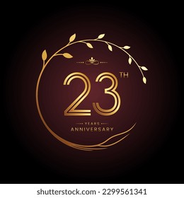 23th anniversary logo with golden number for celebration event, invitation, wedding, greeting card, banner, poster, and flyer Golden tree vector design