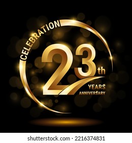 23th Anniversary Logo, Template design for anniversary celebration with golden ring and text, vector illustration