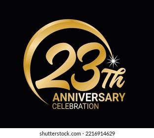 23th Anniversary ordinal number Counting vector art illustration in stunning font on gold color on black background