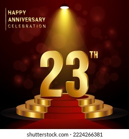 23° Aniversario. Diseño perfecto de plantillas con podio dorado para eventos de celebración, bodas, tarjetas de felicitación y tarjetas de invitación. Ilustración del vector