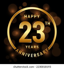 23th Anniversary. Anniversary template design with gold ring for celebration event, wedding, invitation and greeting card. Vector illustration