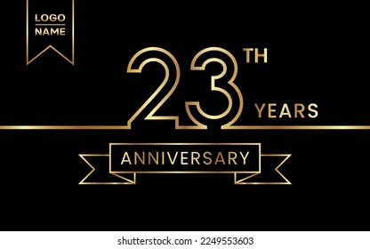 Diseño de plantillas para el 23º Aniversario con color dorado para eventos de celebración, invitación, banner, afiche, volante, tarjeta de saludo. Diseño de arte de línea, plantilla de vector
