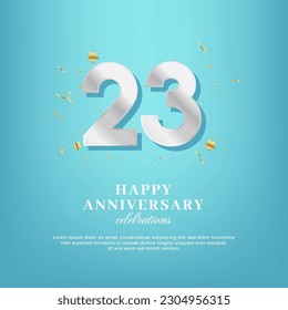 23th anniversary vector template with a white number and confetti spread on a gradient background