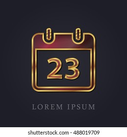 23th Calendar Red Ruby with Golden Frame Precious Jewellery Icon / Logo Design
