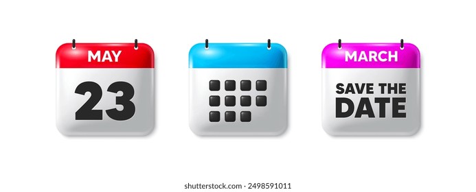 23th day of the month icon. Calendar save the date 3d icon. Event schedule date. Meeting appointment time. 23th day calendar message. Save the date month banner. Day or Monthly of schedule. Vector