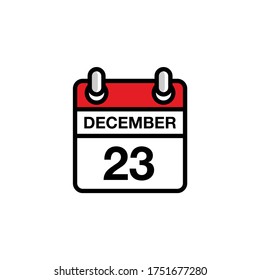 23 de diciembre día plano del icono del calendario del mes. Concepto de fecha y hora. Diseño de ilustración de vector