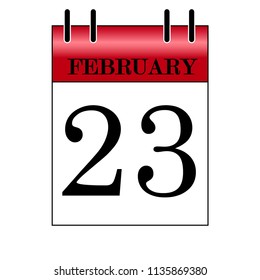 23th February vector illustration desk calendar on white background black lettering