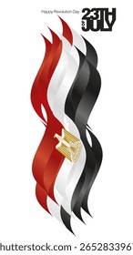 23th of July Egypt Revolution Day poster and greeting card. Bold typography lettering message 23th of July. Egypt abstract flag isolated on white background