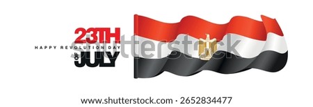 23th of July Egypt Revolution Day banner with wavy Egypt flag on white background