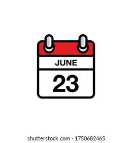 23 de junio día plano del icono del calendario del mes. Concepto de fecha y hora. Diseño de ilustración de vector