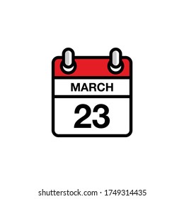 23th of March flat icon calendar date, time, day, month schedule. Vector illustration design