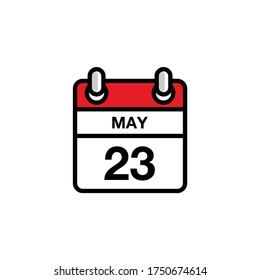 23 de mayo día plano del icono del calendario del mes. Concepto de fecha y hora. Diseño de ilustración de vector