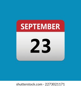 23th September calendar icon. September 23 calendar Date Month icon. Isolated on blue background