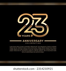 23th year anniversary celebration logo design with gold number, vector template illustration