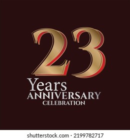 23th Years Anniversary Logo Gold and red Colour isolated on elegant background, vector design for greeting card and invitation card