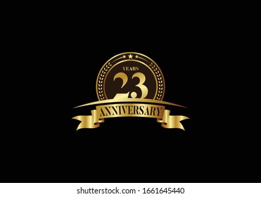 23th years anniversary logo template, vector design birthday celebration, Golden anniversary emblem with ribbon. Design for a booklet, leaflet, magazine, brochure, poster, web, invitation or greeting