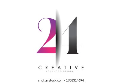 24 2 4 Logotipo de número gris y rosa con diseño creativo de ilustración de vectores de corte en sombra.