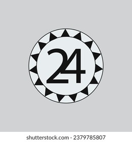 24 2 4 Number Logo Design with a Creative Cut and Black Circle Background.24 logo vector.
