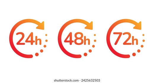 24, 48, and 72 hours with arrow loop icon. 24, 48, 72 hours cyclic sign. Opened order execution or delivery sign vector illustration