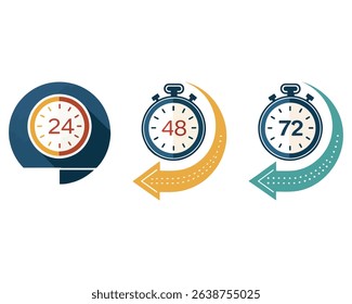 24 48 and 72 hours clock arrow vector work time Time Tracking and Management Info graphic