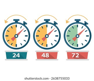 24 48 and 72 hours clock arrow vector work time Time Tracking and Management Info graphic