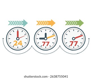 24 48 and 72 hours clock arrow vector work time Time Tracking and Management Info graphic