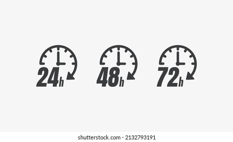 24, 48 And 72 Hours Countdown Stopwatch Flat Vector Icon Set