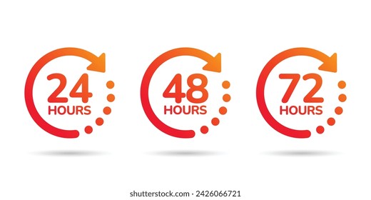 24, 48, and 72 hours order execution or delivery service icons. Vector illustration