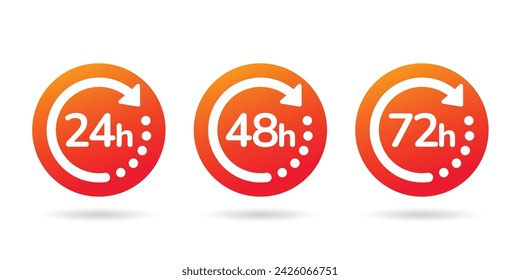 24, 48, and 72 hours order execution or delivery service icons. Customer Service, Support, and Call Center icon set