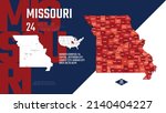 24 of 50 states of the United States, divided into counties with territory nicknames, Detailed vector Missouri Map with name and date admitted to the Union, travel poster and postcard