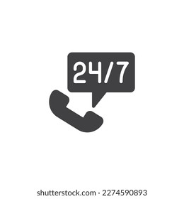 24 7 icono del vector de llamadas. signo plano relleno para concepto móvil y diseño web. Icono de glifo de servicio de línea directa. Símbolo, ilustración del logotipo. Gráficos vectoriales