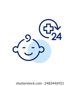 24 7 children healthcare services. Round the clock pediatric medical support. Pixel perfect, editable stroke icon