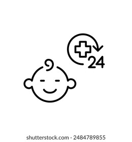 24 7 Gesundheitsdienstleistungen für Kinder. Rund um die Uhr Kinderärztlicher Support. Symbol für perfekte Vektorgrafik