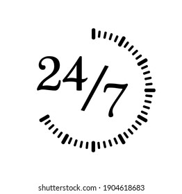 24 7-Uhr-Zeichen auf weißem Hintergrund
