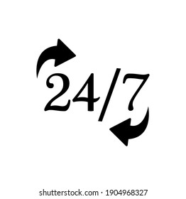 24 7 clock sign on white background