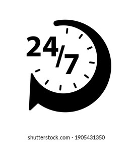 24 7-Uhr-Zeichen auf weißem Hintergrund