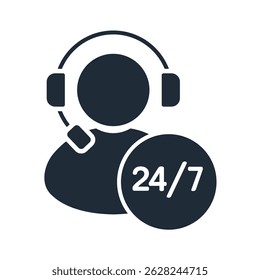 24 7 controlo. Apoio especializado, consulta. Serviço de ajuda. Ícone de ilustração vetorial isolado no plano de fundo branco.