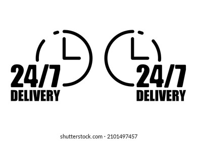24 7 delivery icon. Two information sign. Clock symbol. Arrow element. Service concept. Vector illustration. Stock image. 