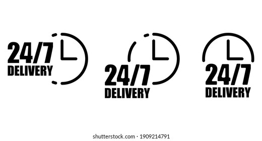 24 7 delivery in linear style. Contact button icon symbol vector. Stock image. EPS 10.