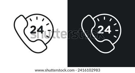 24 7 Emergency call services icon designed in a line style on white background.