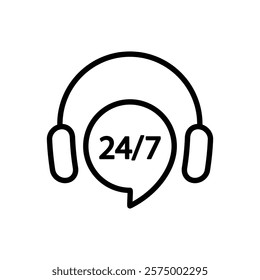 24 7  hours Headphone for support or service vector icon symbol 