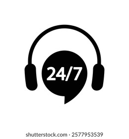 24 7  hours Headphone for support or service vector icon symbol 