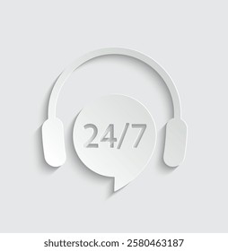 24 7  hours Headphone for support or service vector icon symbol