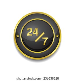 24 7 Hours Service Gold Vector Icon Button