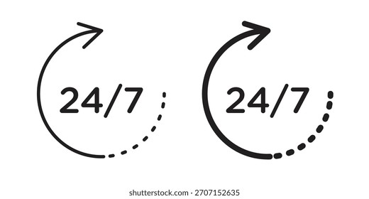 24 Icono de 7 en un diseño de Vector de trazo negro y versión sólida plana sobre fondo blanco