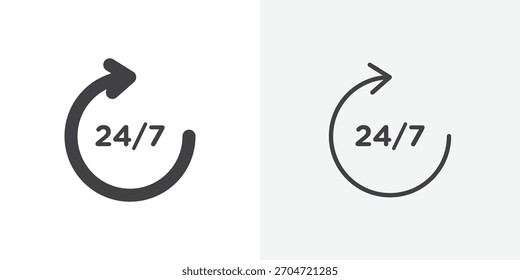 24 7 icon. collection of editable stroke line and solid flat styles.
