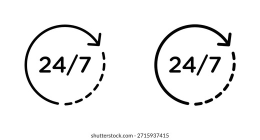 24 7 Icon Design Kollektion. Vektorzeichen und Symbol für UI-Designs