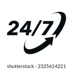 24 7 icon. The 24 hour service is open 24 hours a day, 7 days a week. Simple illustration of 24-7 elements, can be used in logo, ui and web design. 24-7 service concept. Vector illustration.