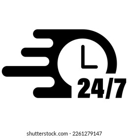 24 7 icon. 24 hours 7 days in week service. Always open icon. Vector illustration