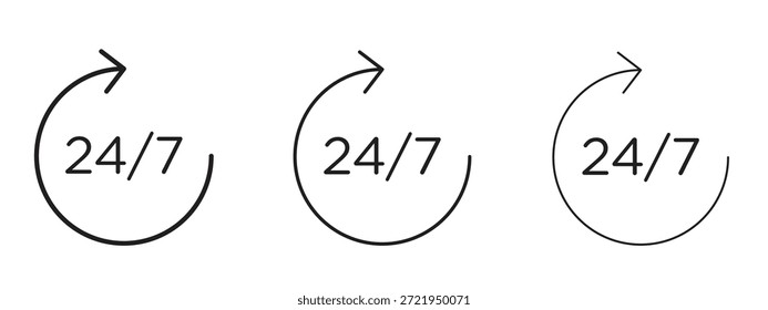 24 7 Icono Logo Negro Conjunto de pictogramas. Delgada línea de contorno de arte.